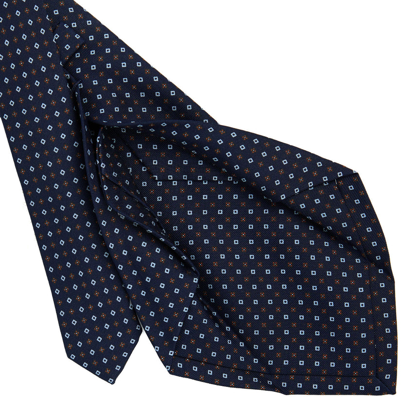 DARK BLUE 5 FOLD SARTORIAL PRINTED SILK TIE