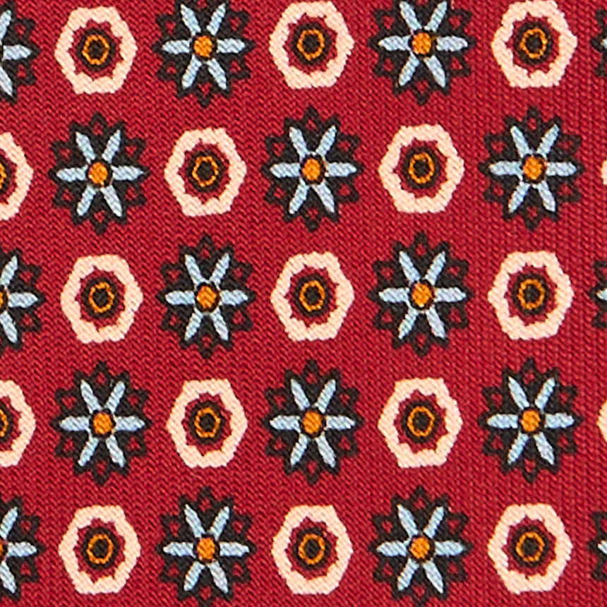 BURGUNDY 5 FOLD SARTORIAL PRINTED SILK TIE