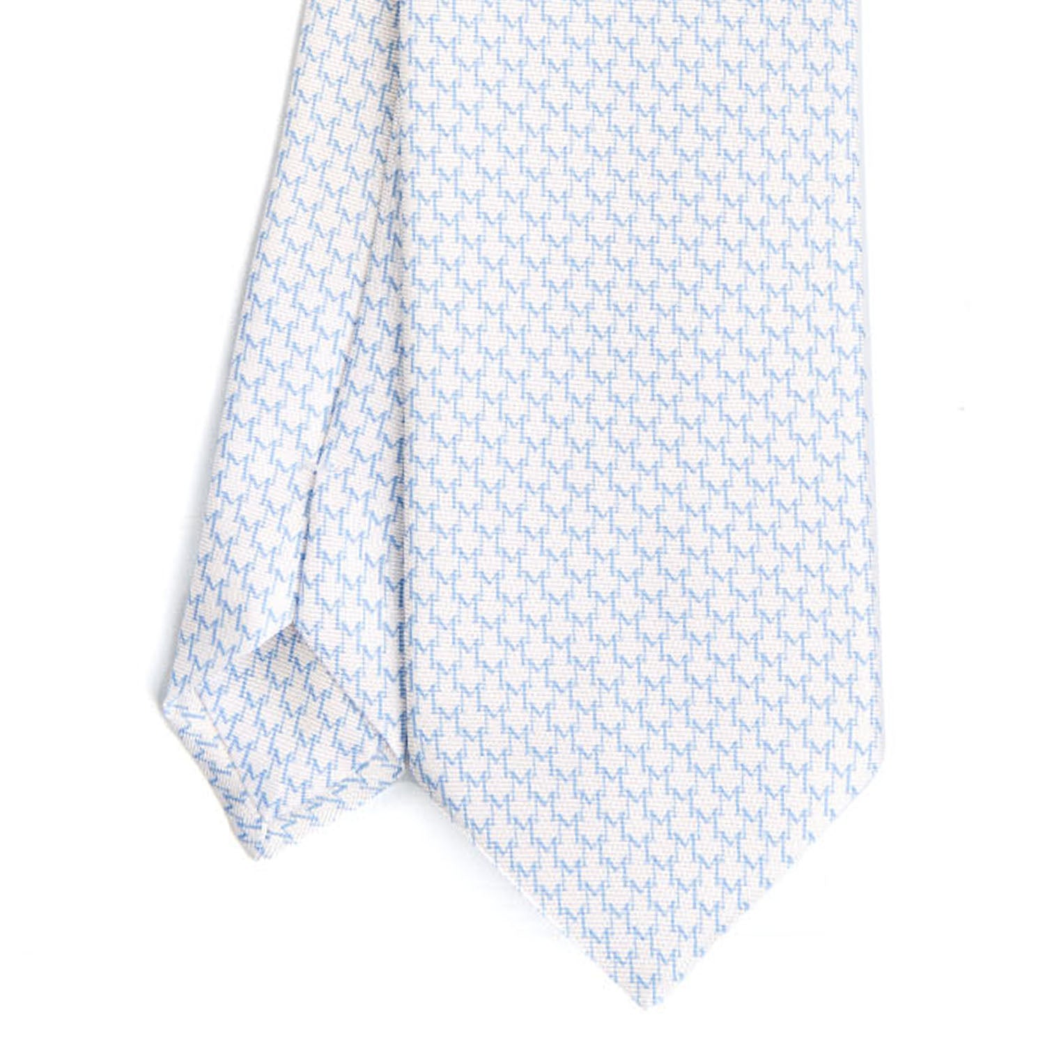 White Sartorial Printed Silk Tie - Small M Geometric Pattern – E