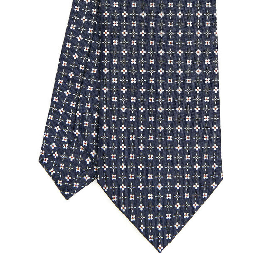 CRAVATTA SARTORIALE IN SETA STAMPATA BLU SCURO