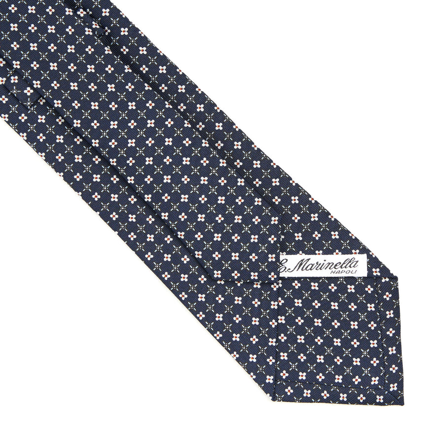 CRAVATTA SARTORIALE IN SETA STAMPATA BLU SCURO