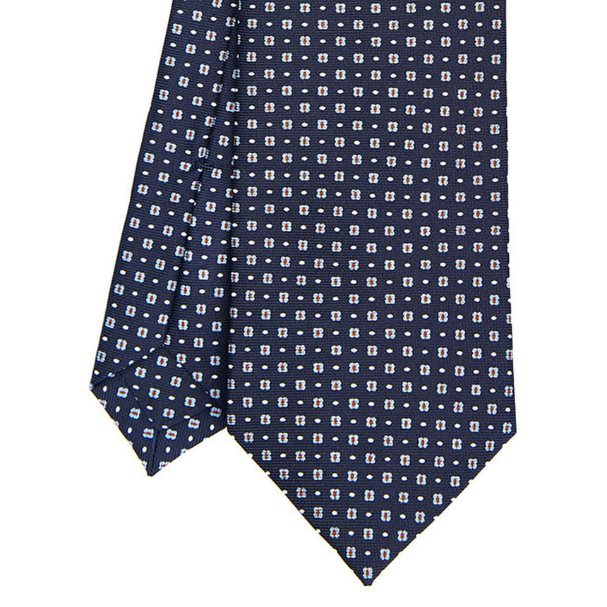 CRAVATTA SARTORIALE IN SETA STAMPATA BLU SCURO