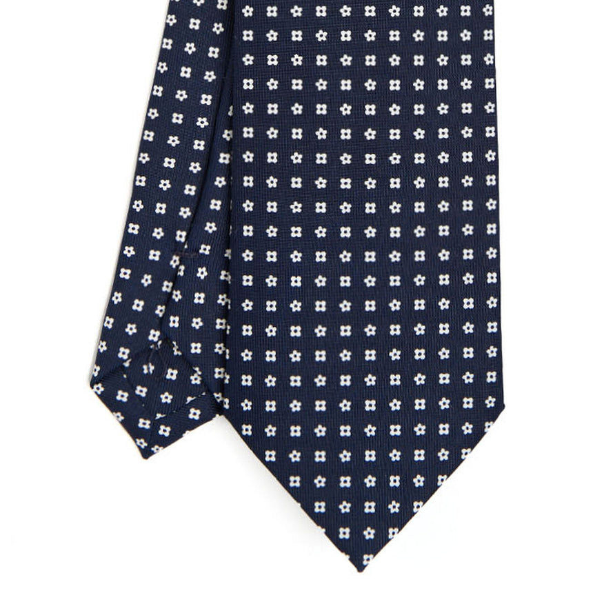 CRAVATTA SARTORIALE IN SETA STAMPATA BLU SCURO