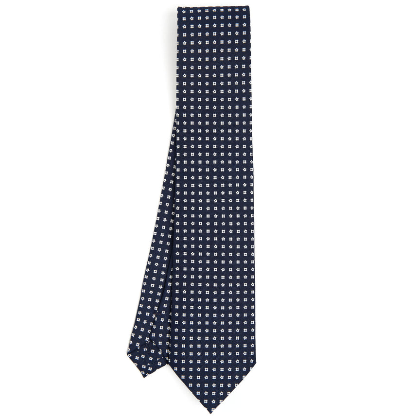 CRAVATTA SARTORIALE IN SETA STAMPATA BLU SCURO