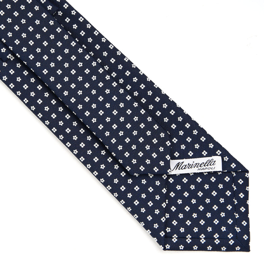 CRAVATTA SARTORIALE IN SETA STAMPATA BLU SCURO