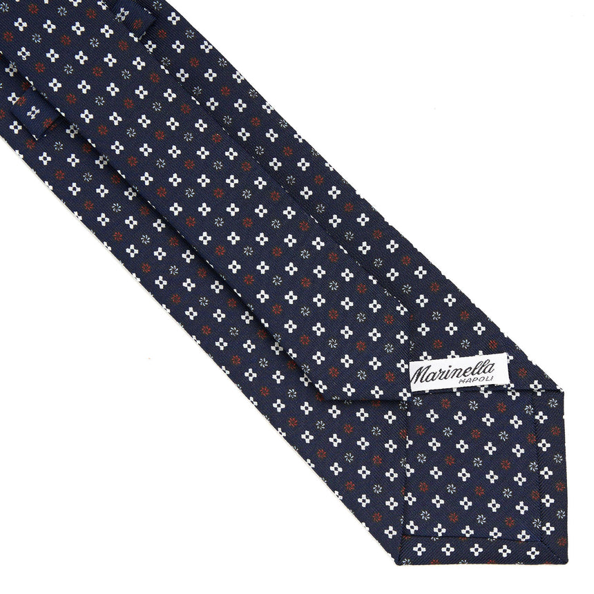 CRAVATTA SARTORIALE IN SETA STAMPATA BLU SCURO