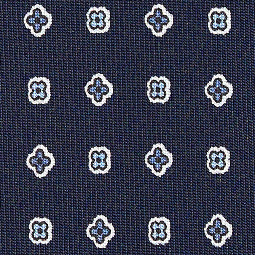 CRAVATTA SARTORIALE IN SETA STAMPATA BLU SCURO