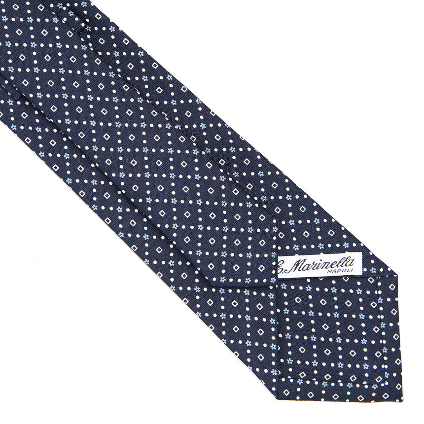 CRAVATTA SARTORIALE IN SETA STAMPATA BLU SCURO