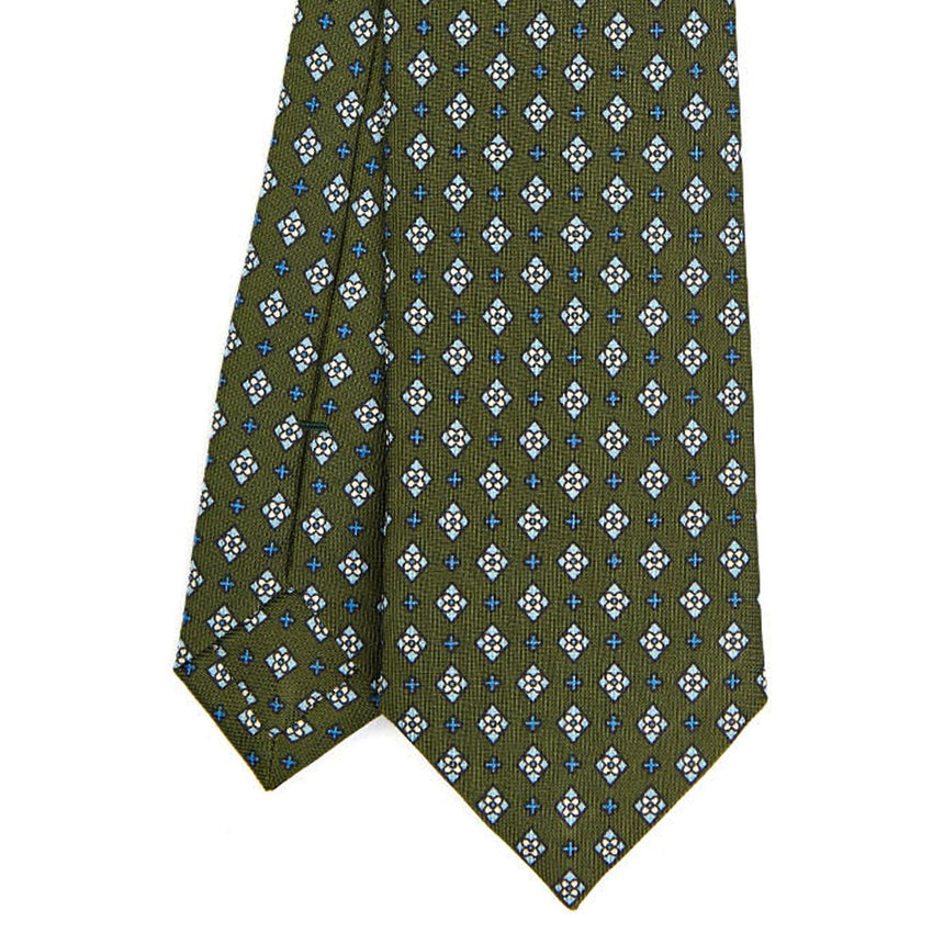 CRAVATTA SARTORIALE 7 CM IN SETA STAMPATA VERDE OLIVA