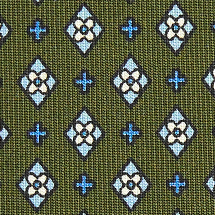 CRAVATTA SARTORIALE 7 CM IN SETA STAMPATA VERDE OLIVA