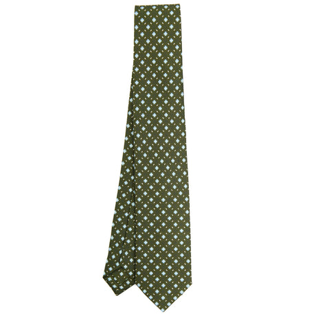 OLIVE GREEN SARTORIAL 7 CM PRINTED SILK TIE