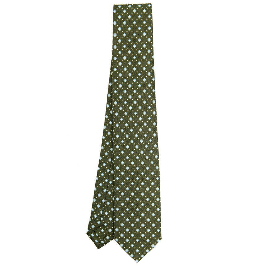 OLIVE GREEN SARTORIAL 7 CM PRINTED SILK TIE