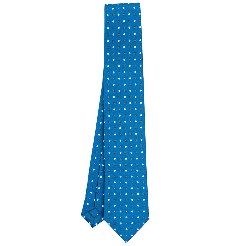 CRAVATTA SARTORIALE 7 CM IN SETA STAMPATA BLU MEDIO