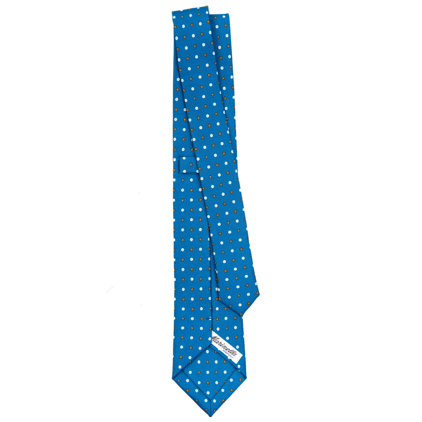 CRAVATTA SARTORIALE 7 CM IN SETA STAMPATA BLU MEDIO