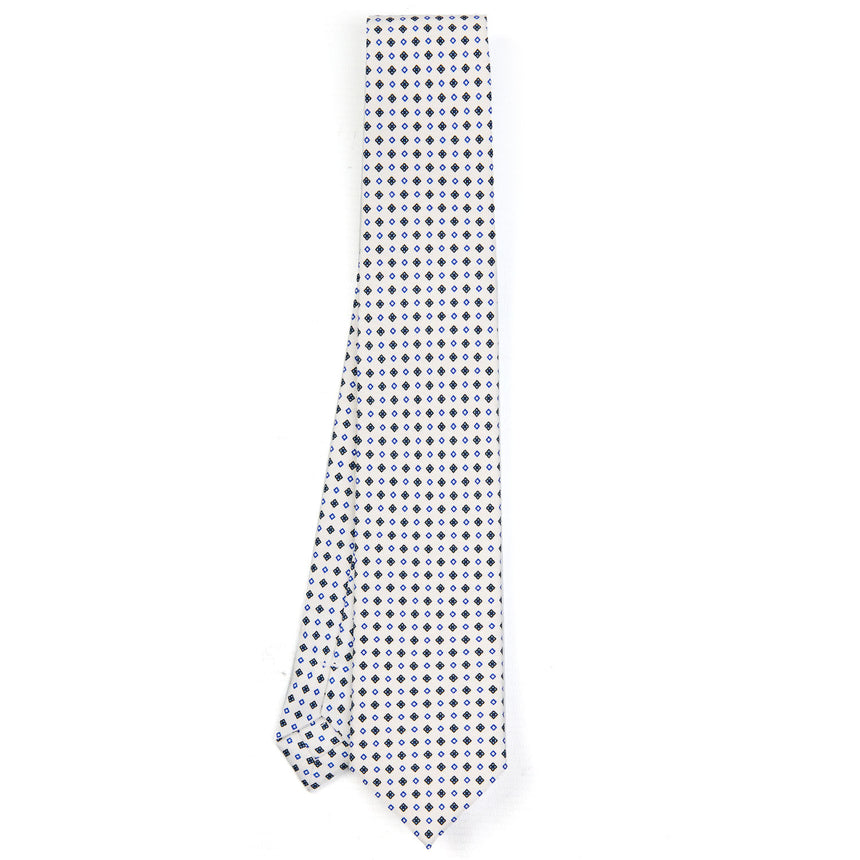 CRAVATTA SARTORIALE 7 CM IN SETA STAMPATA BIANCA