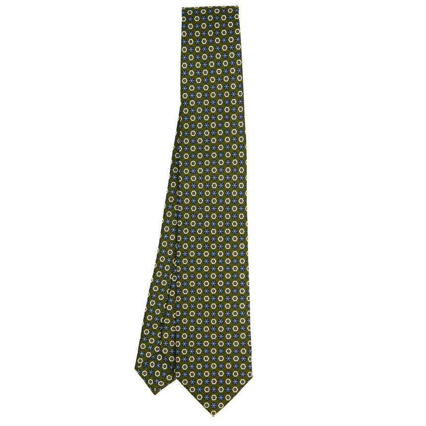 CRAVATTA SARTORIALE 7 CM IN SETA STAMPATA VERDE OLIVA