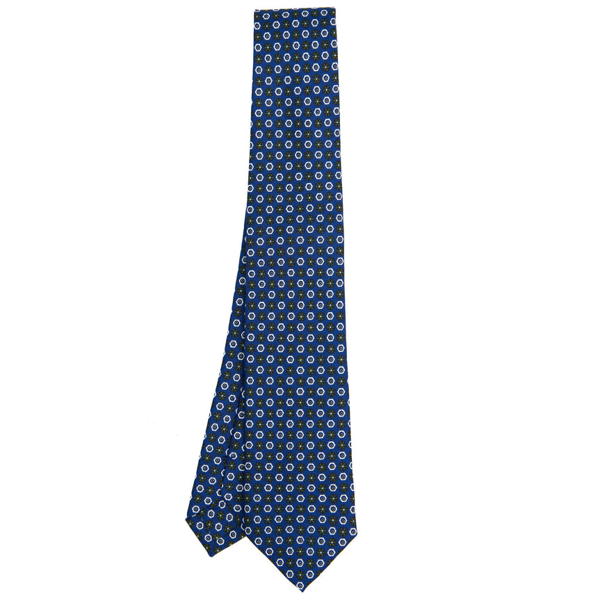 CRAVATTA SARTORIALE 7 CM IN SETA STAMPATA BLU