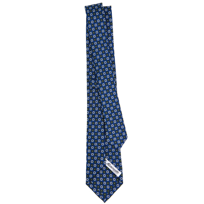 CRAVATTA SARTORIALE 7 CM IN SETA STAMPATA BLU