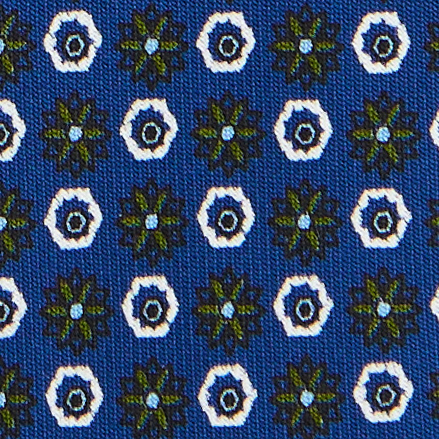 CRAVATTA SARTORIALE 7 CM IN SETA STAMPATA BLU