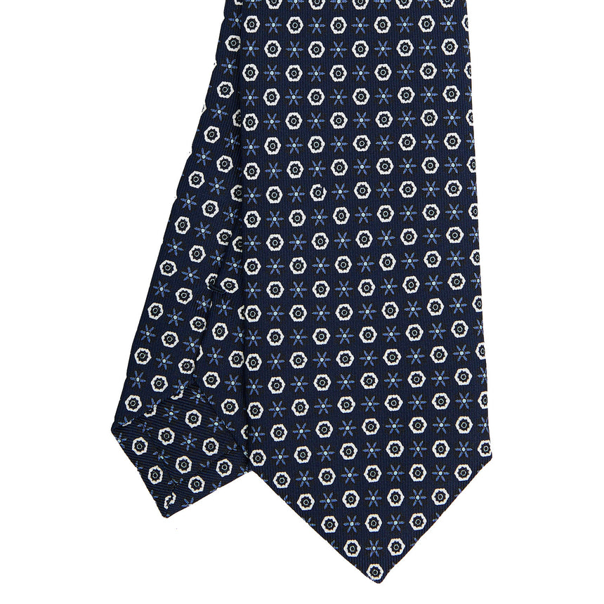 CRAVATTA SARTORIALE 7 CM IN SETA STAMPATA BLU SCURO