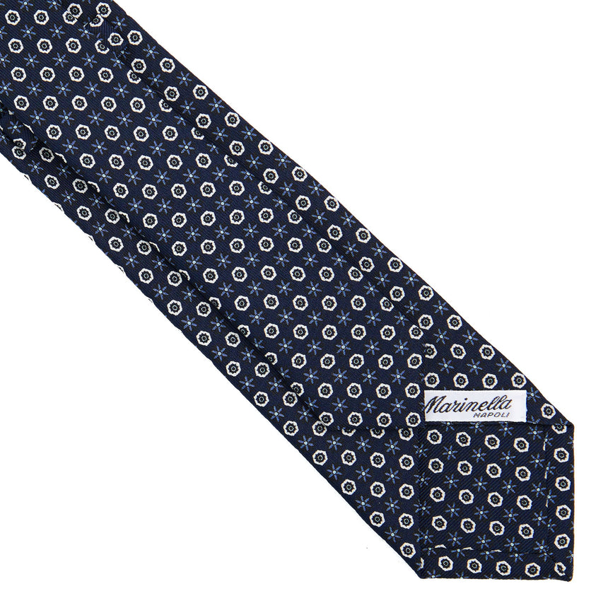 CRAVATTA SARTORIALE 7 CM IN SETA STAMPATA BLU SCURO