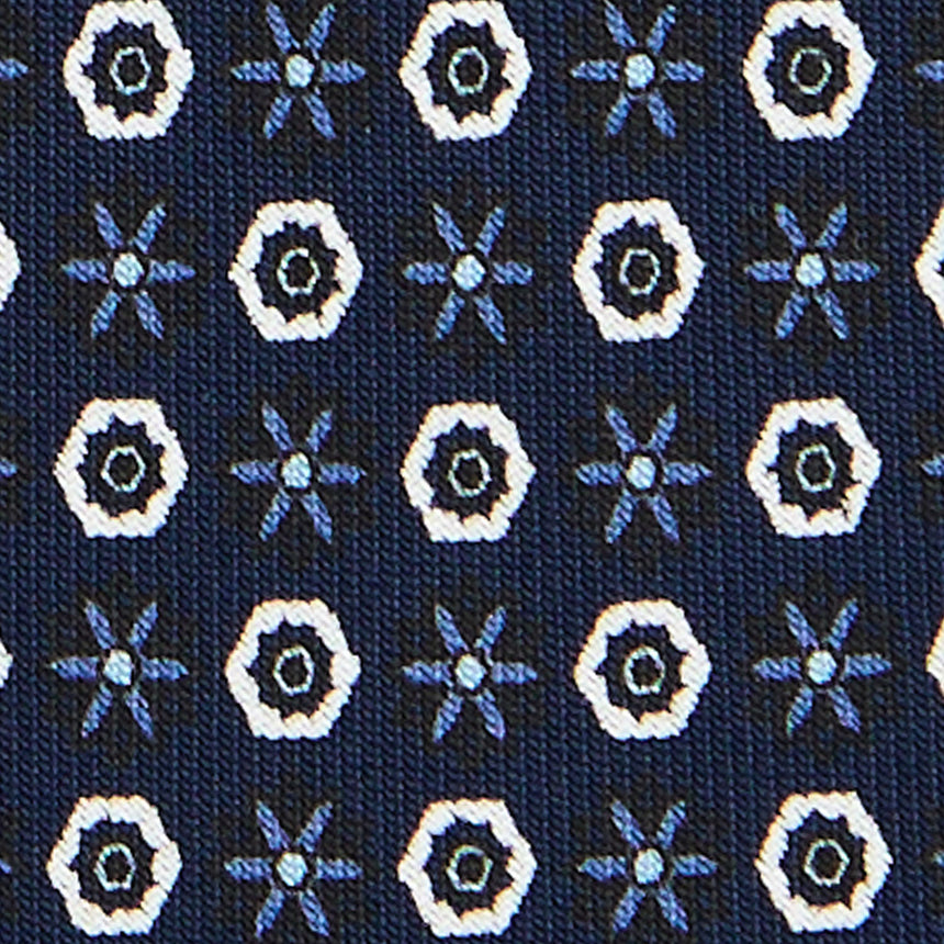 CRAVATTA SARTORIALE 7 CM IN SETA STAMPATA BLU SCURO
