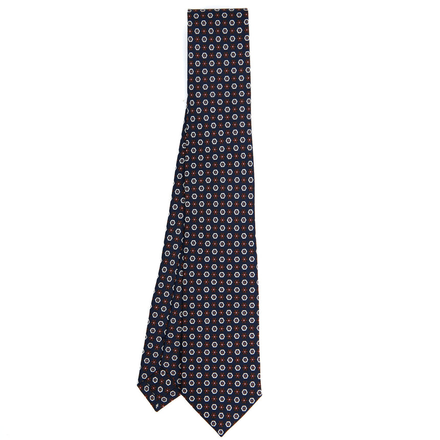 CRAVATTA SARTORIALE 7 CM IN SETA STAMPATA BLU SCURO