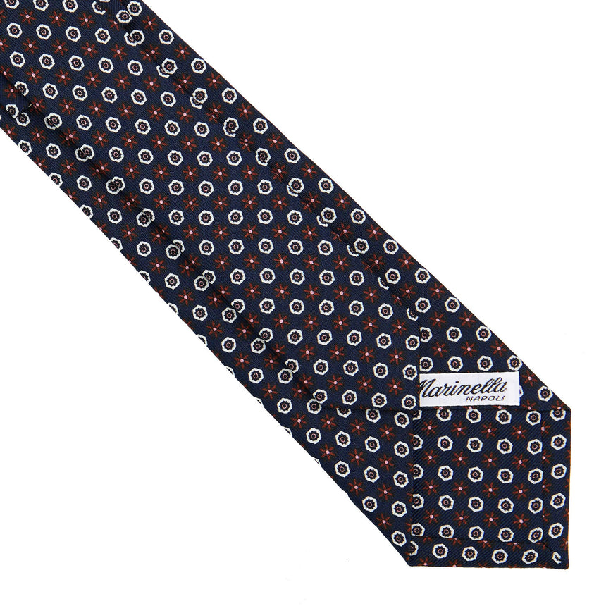 CRAVATTA SARTORIALE 7 CM IN SETA STAMPATA BLU SCURO