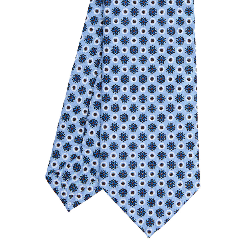 CRAVATTA SARTORIALE 7 CM IN SETA STAMPATA AZZURRA