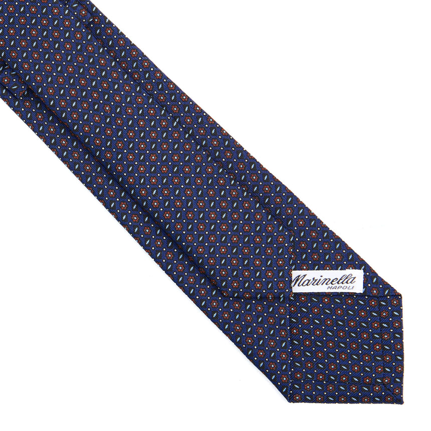 CRAVATTA SARTORIALE 7 CM IN SETA STAMPATA BLU