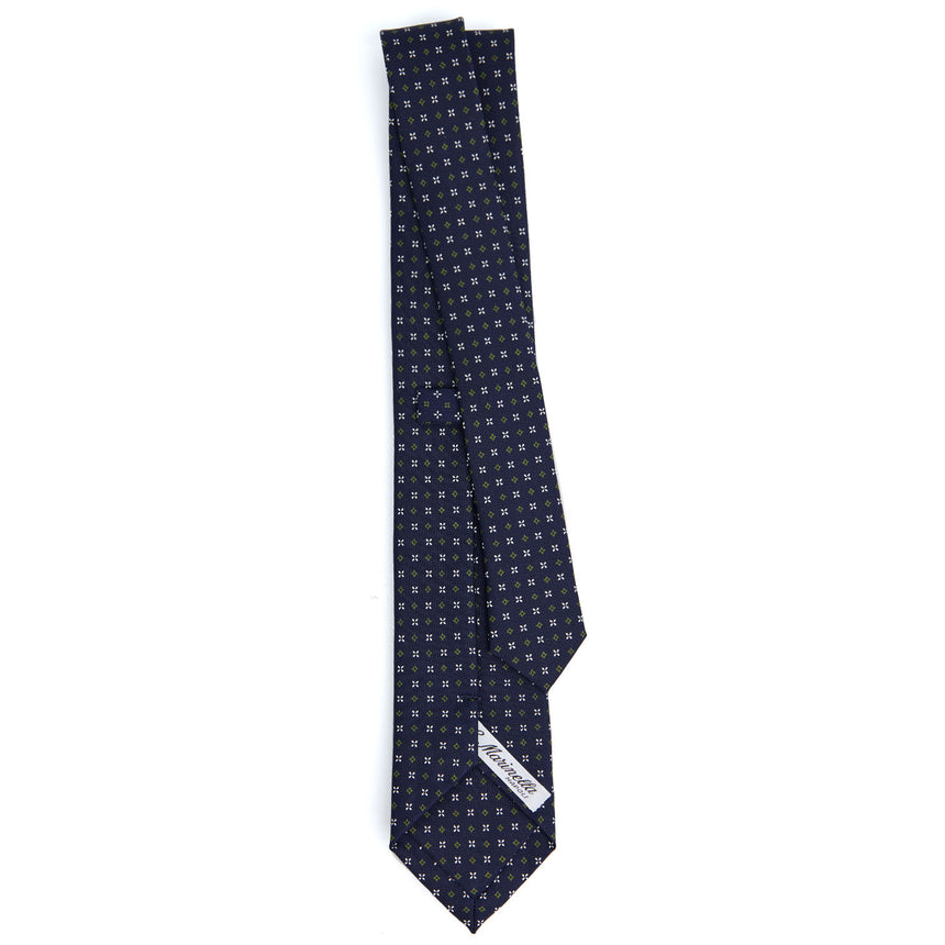 CRAVATTA SARTORIALE 7 CM IN SETA STAMPATA BLU SCURO