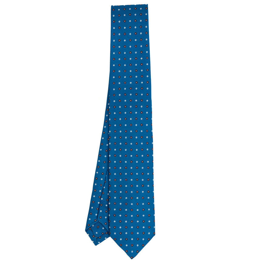 CRAVATTA SARTORIALE 7 CM IN SETA STAMPATA BLU MEDIO