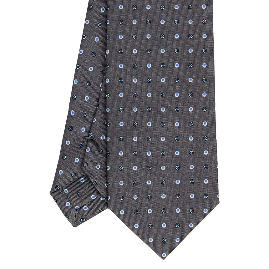 CRAVATTA SARTORIALE 7 CM IN SETA STAMPATA GRIGIO SCURO