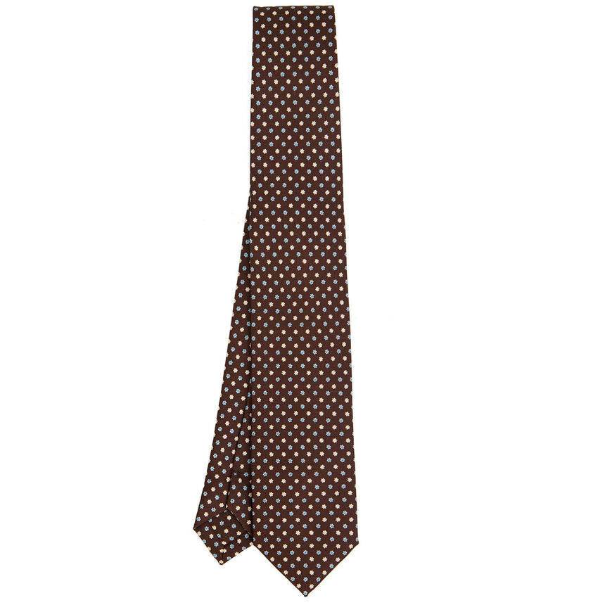 CRAVATTA SARTORIALE 7 CM IN SETA STAMPATA MARRONE SCURO