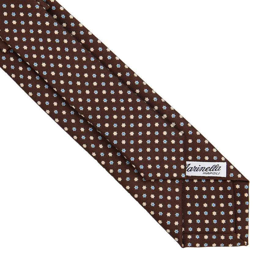 CRAVATTA SARTORIALE 7 CM IN SETA STAMPATA MARRONE SCURO