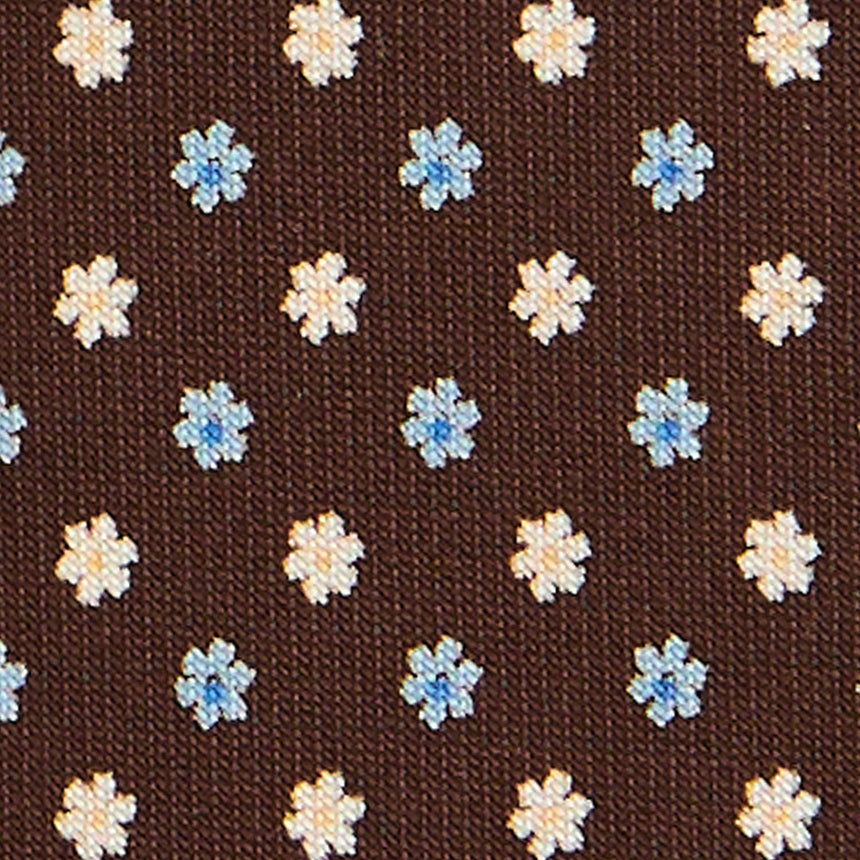 CRAVATTA SARTORIALE 7 CM IN SETA STAMPATA MARRONE SCURO