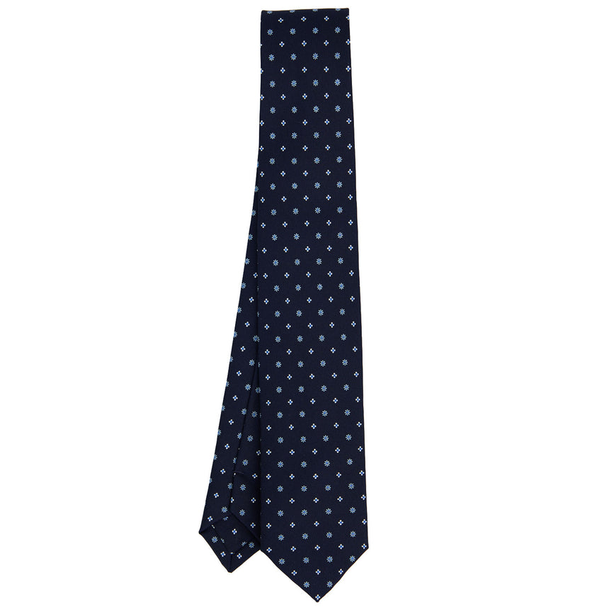 CRAVATTA SARTORIALE 7 CM IN SETA STAMPATA BLU SCURO