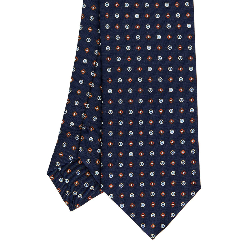 CRAVATTA SARTORIALE 7 CM IN SETA STAMPATA BLU SCURO