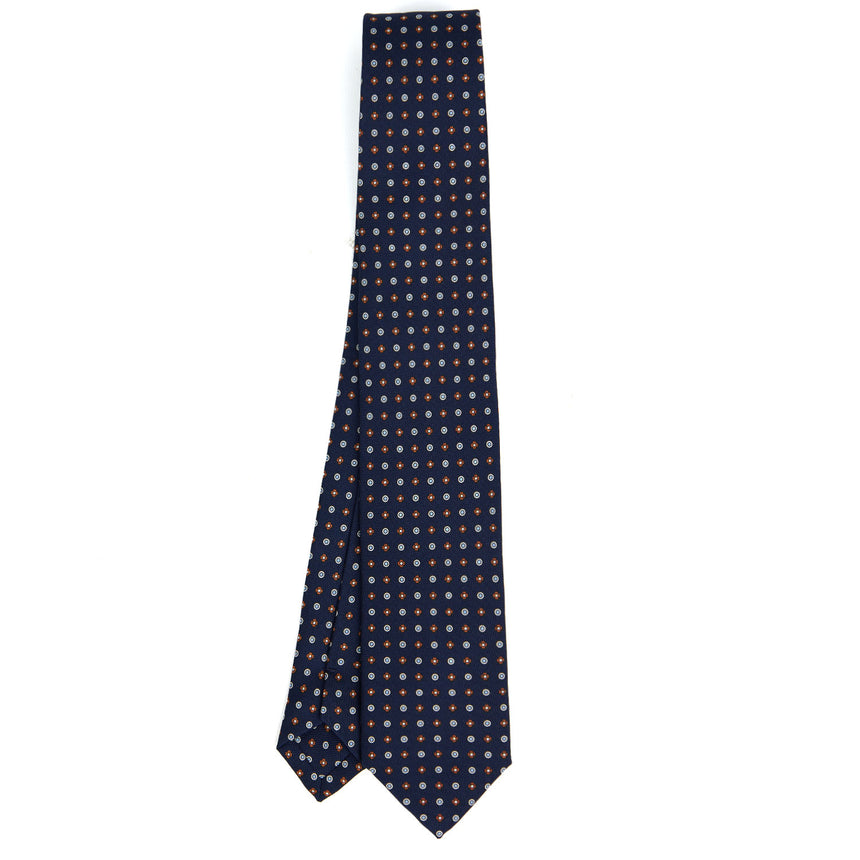 CRAVATTA SARTORIALE 7 CM IN SETA STAMPATA BLU SCURO