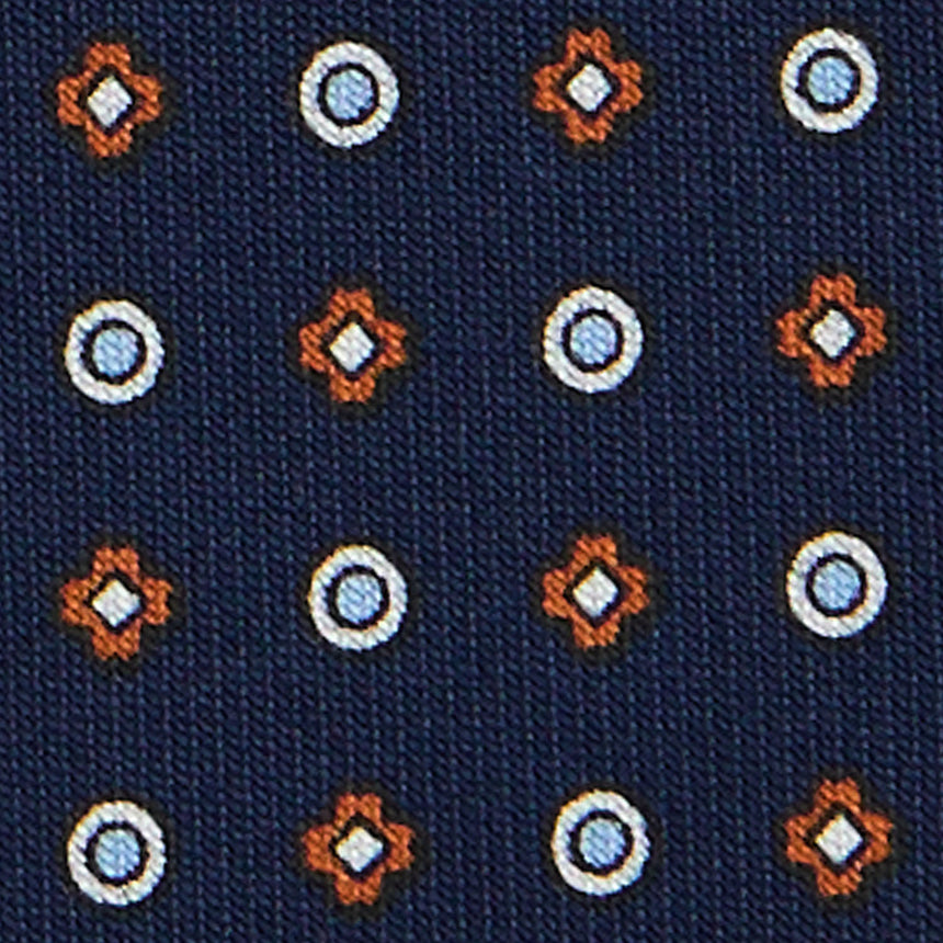 CRAVATTA SARTORIALE 7 CM IN SETA STAMPATA BLU SCURO
