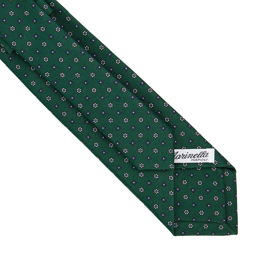 CRAVATTA SARTORIALE 7 CM IN SETA STAMPATA VERDE SCURO