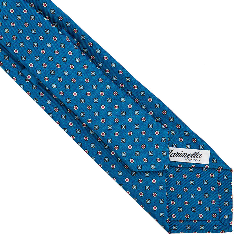 CRAVATTA SARTORIALE 7 CM IN SETA STAMPATA BLU MEDIO