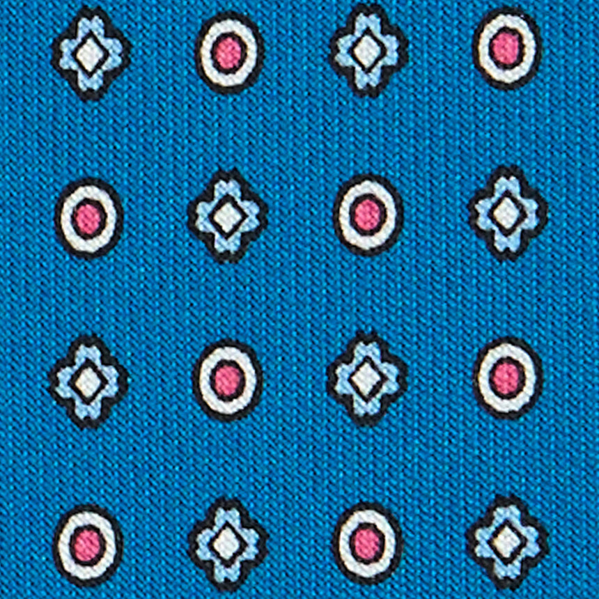 CRAVATTA SARTORIALE 7 CM IN SETA STAMPATA BLU MEDIO