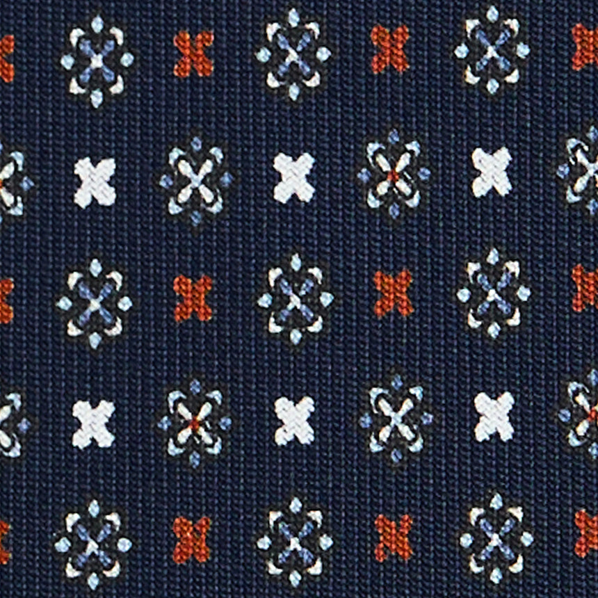 DARK BLUE 7 FOLD SARTORIAL PRINTED SILK TIE