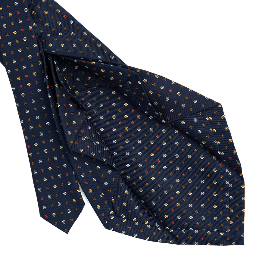 DARK BLUE 7 FOLD SARTORIAL PRINTED SILK TIE