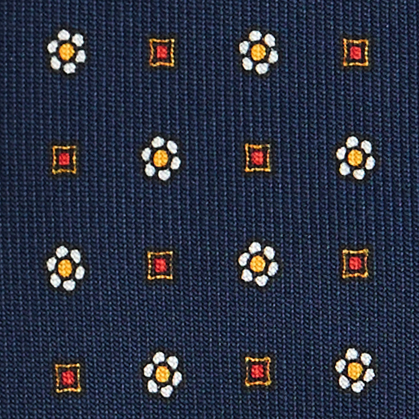 DARK BLUE 7 FOLD SARTORIAL PRINTED SILK TIE