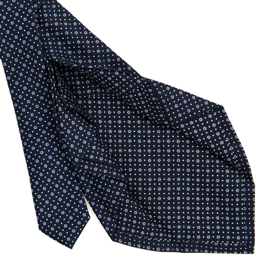 CRAVATTA SARTORIALE 7 PIEGHE IN SETA STAMPATA BLU SCURO