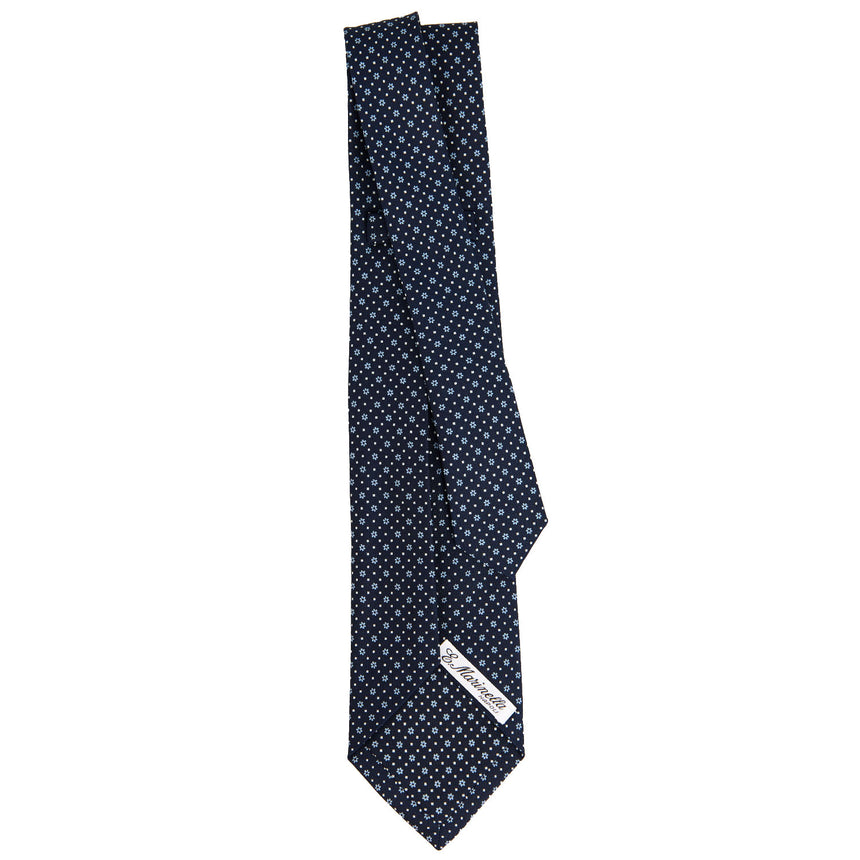 CRAVATTA SARTORIALE 7 PIEGHE IN SETA STAMPATA BLU SCURO