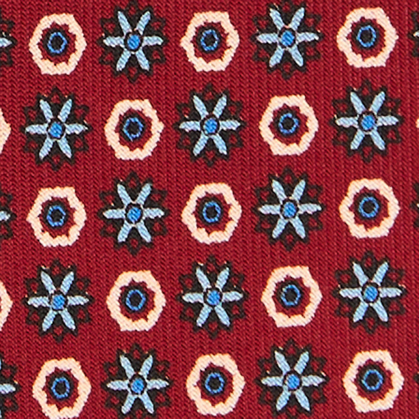 CRAVATTA SARTORIALE 7 PIEGHE IN SETA STAMPATA BORDEAUX