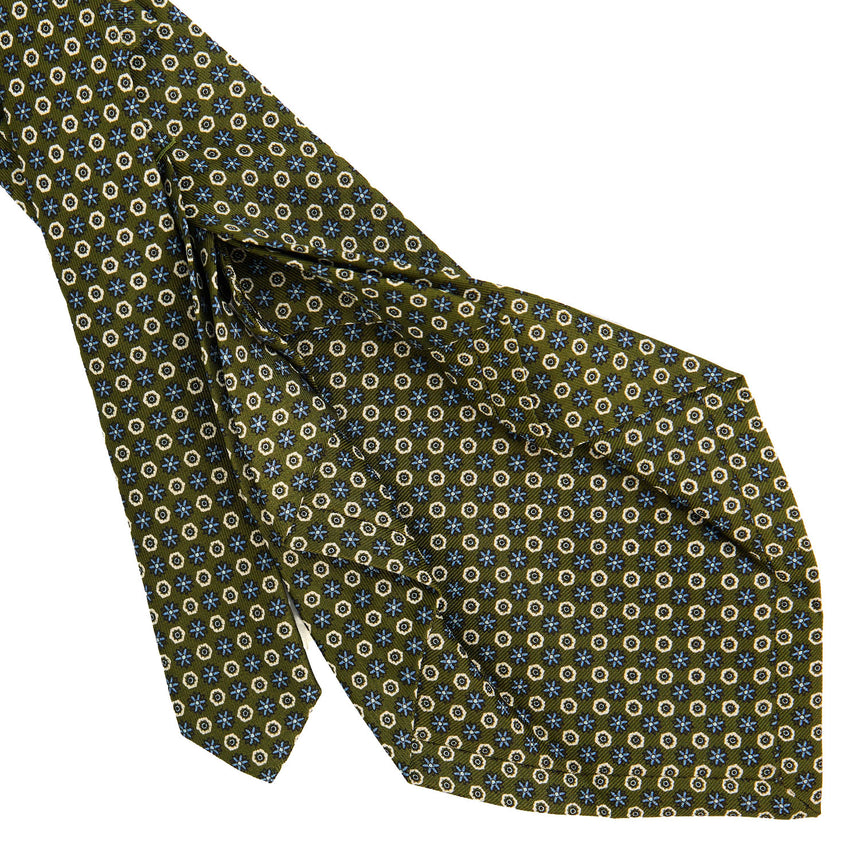 CRAVATTA SARTORIALE 7 PIEGHE IN SETA STAMPATA VERDE OLIVA